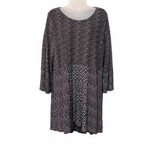 Habitat Textured Knit Black White 3/4 Bell Sleeve Tunic Top Size L